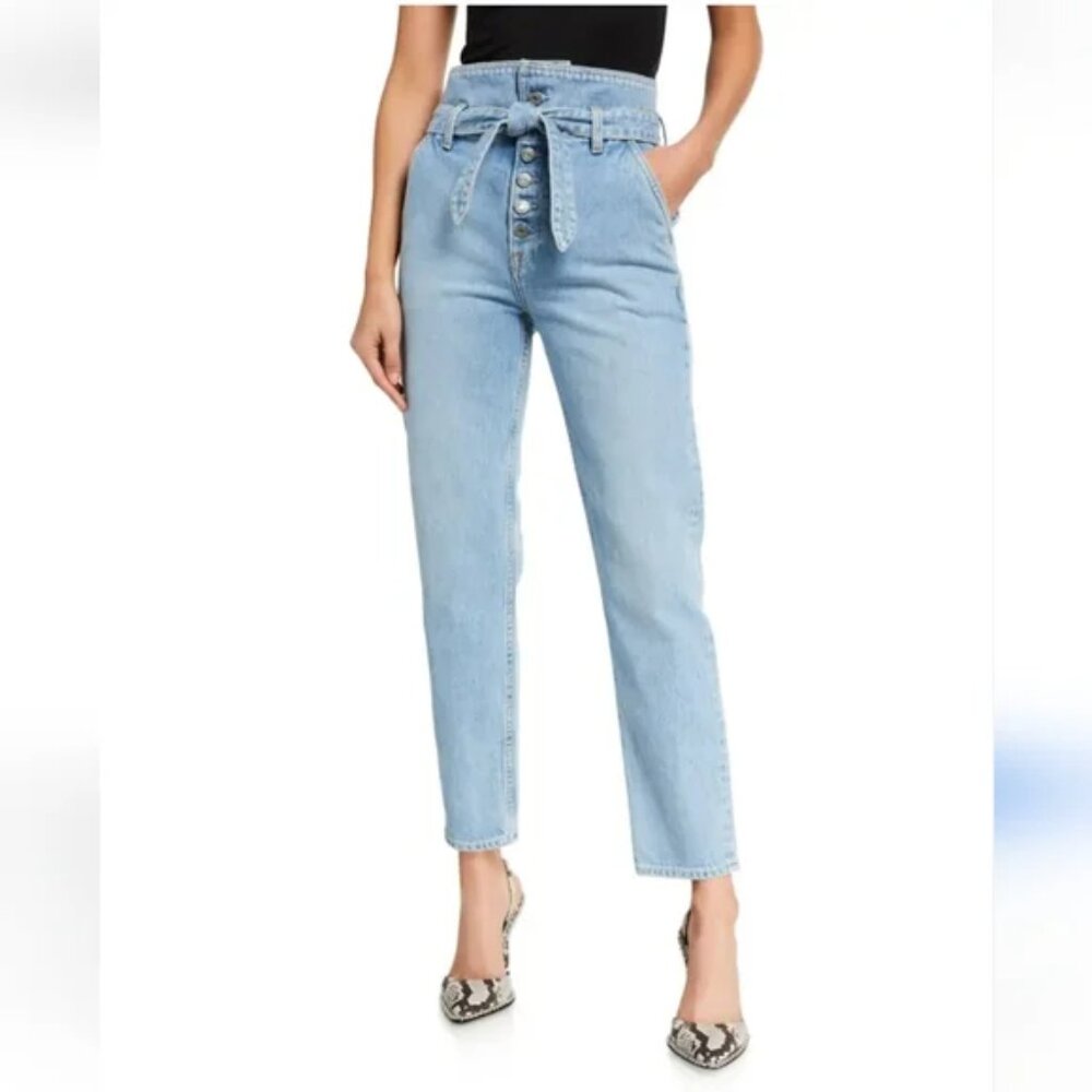 GRLFRND EMERY ULTRA HIGH RISE BELTED STRAIGHT LEG JEANS PAPERBAG WAIST sz 27